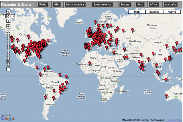 Global map of perl monger group locations